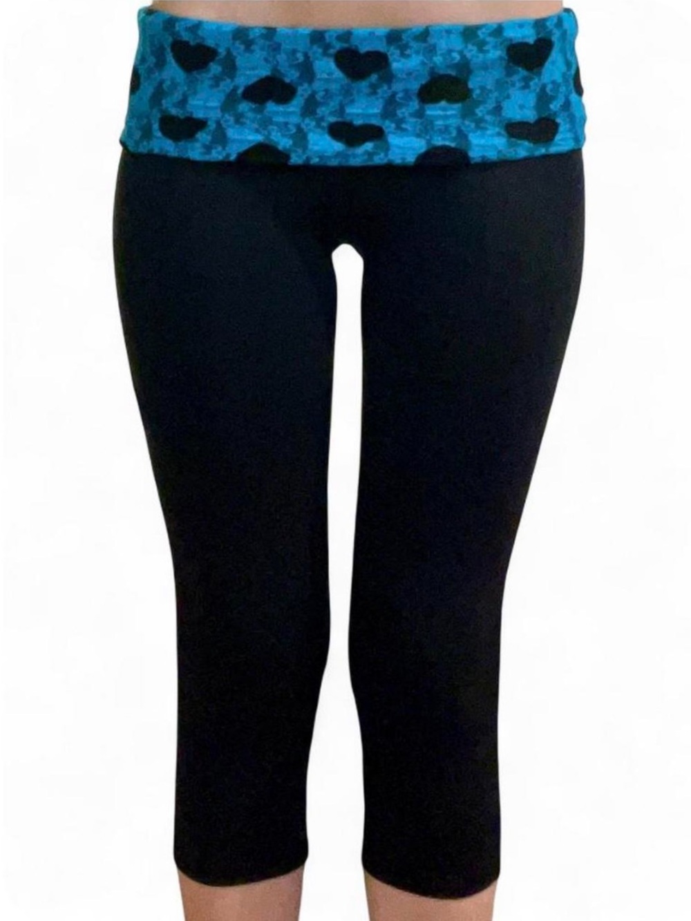 Y2k 2000s Capri Leggings with Blue Heart Waistband